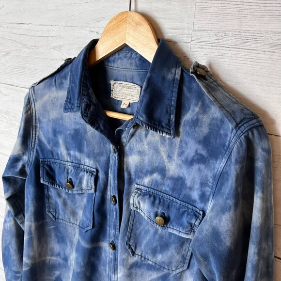 Current Elliott Shacket Womens SZ 2/M Blue & White Tie Dye Button Down Chambray - Picture 9 of 16